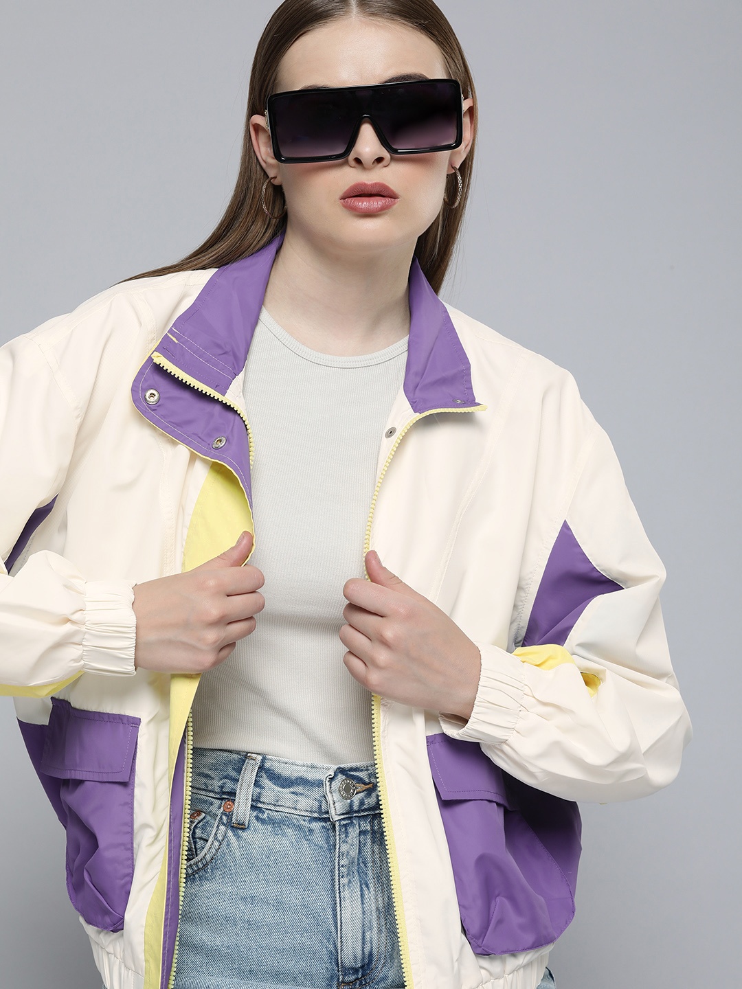 

Levis Colourblocked Mock-Collar Sporty Jacket, Cream