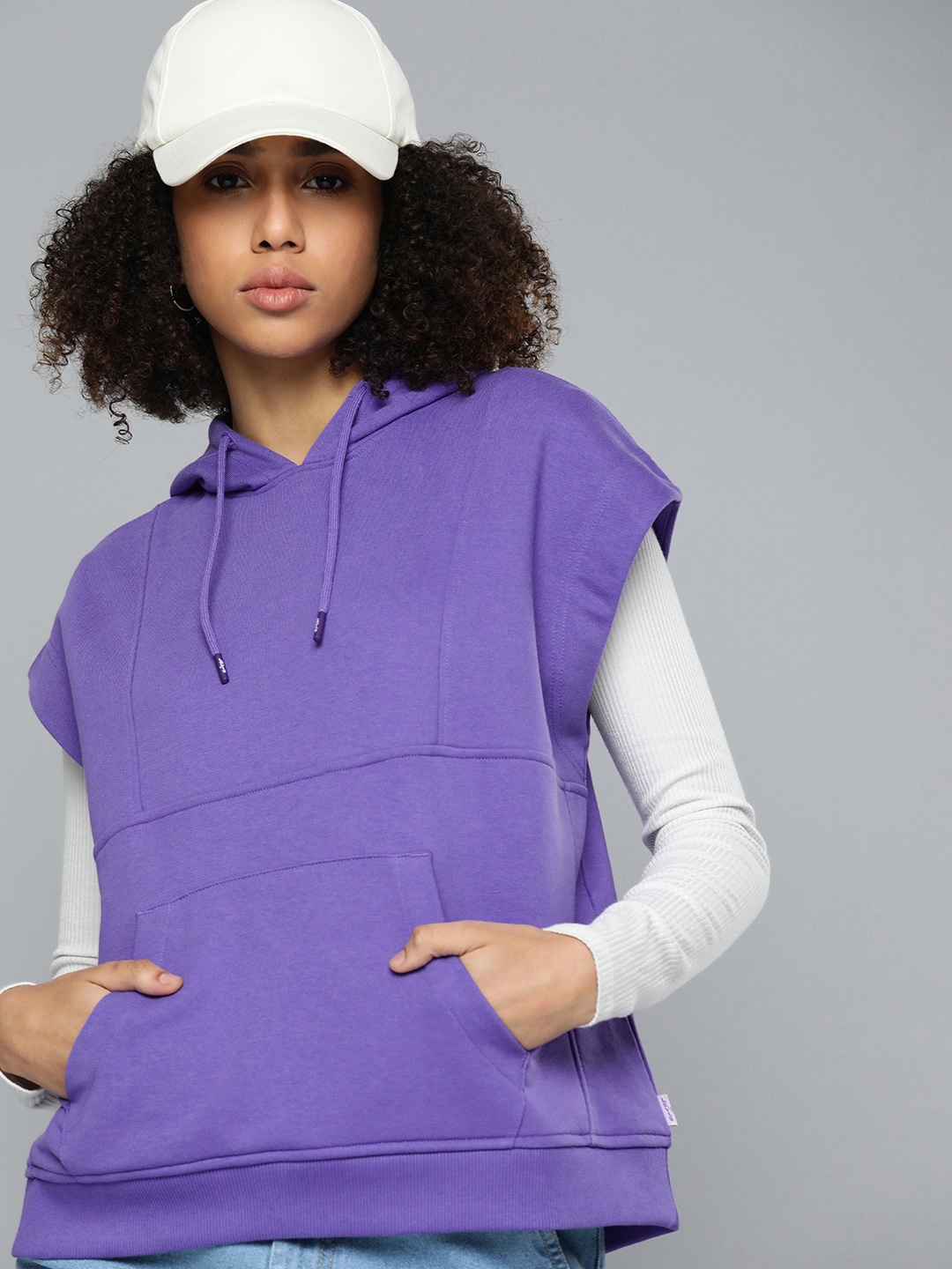 

Levis Women Solid Sleeveless Hooded Sweatshirt, Purple