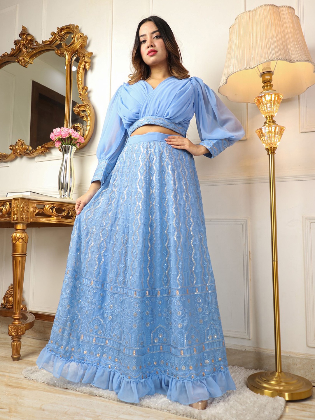 

Virah Fashion Sequin Embroidered Lehenga And Blouse, Blue