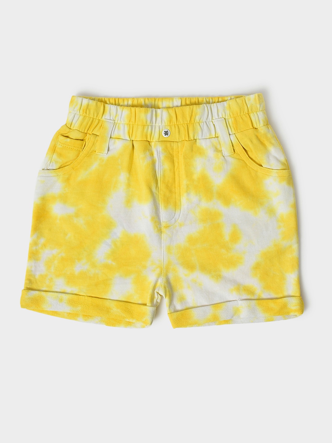 

MiArcus Girls Tie and Dye Mid-Rise Cotton Shorts, Yellow