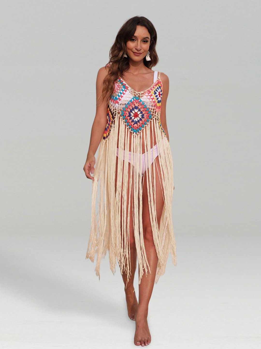 

JC Collection Self-Design Swimwear Cover Dress, Cream