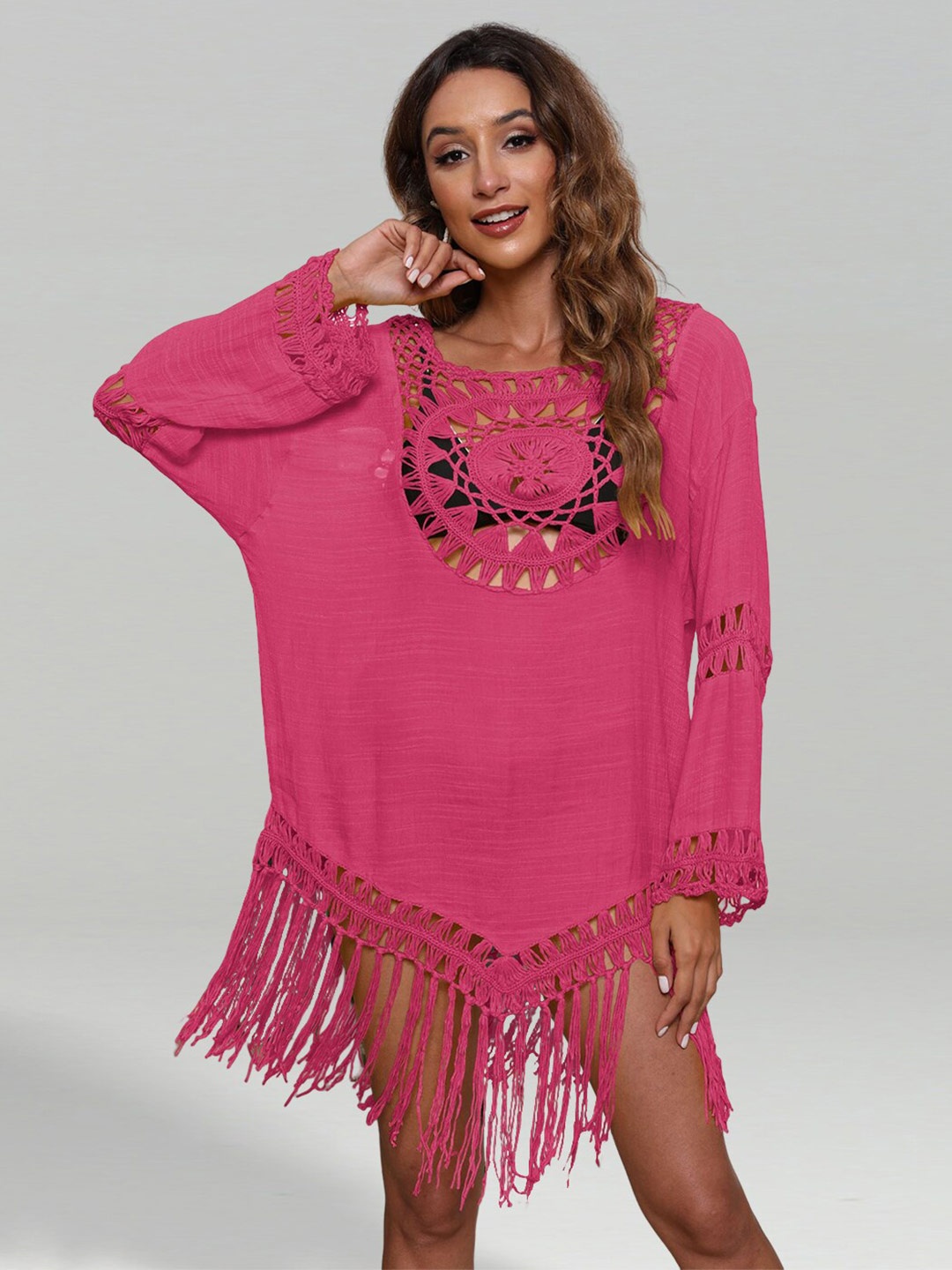 

JC Collection Self-Design Swimwear Cover-Up Dress, Rose
