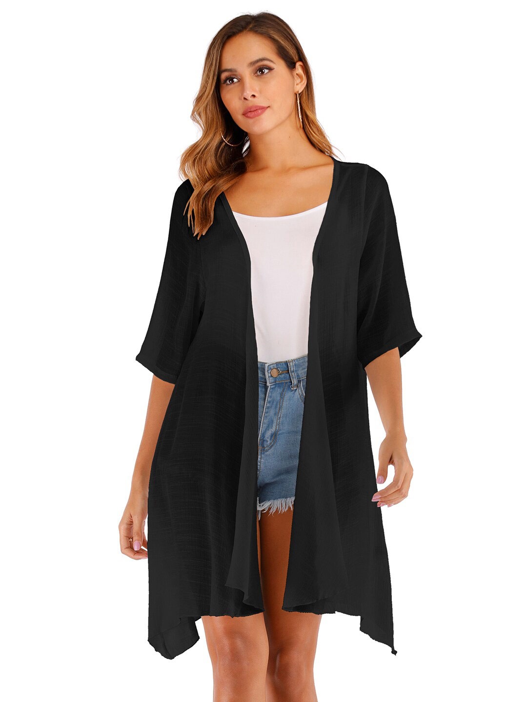 

JC Collection Longline Asymmetric Open Front Shrug, Black