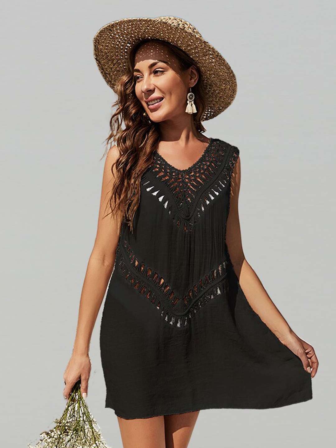 

JC Collection Self Design Cover Up Dress, Black