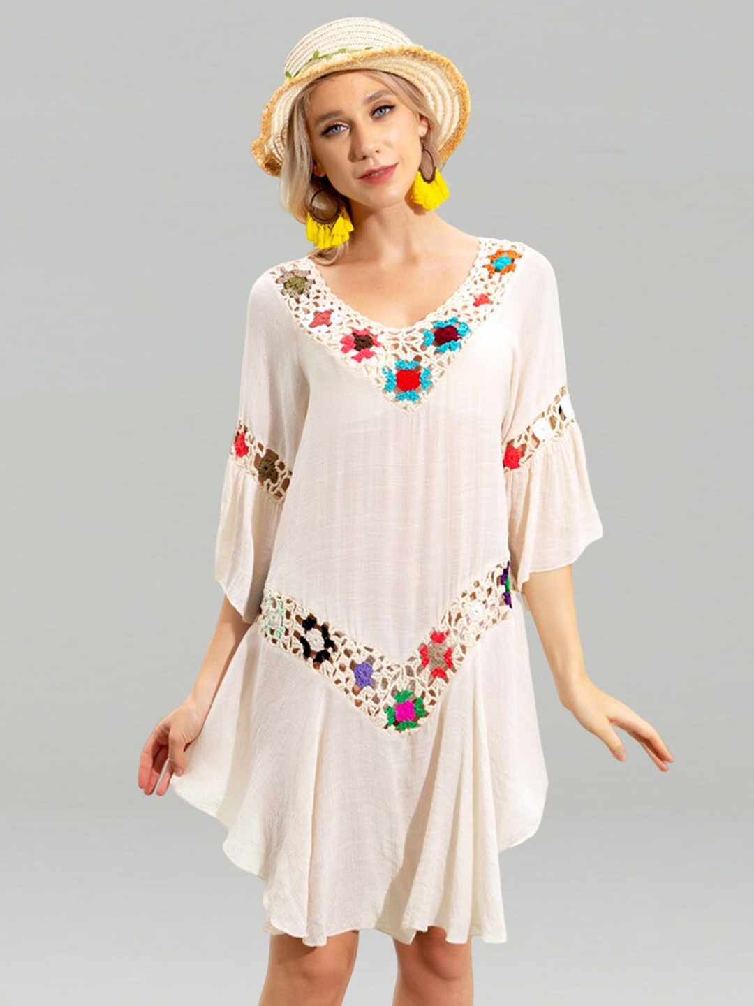 

JC Collection Self-Design Swimwear Cover Dress, Cream