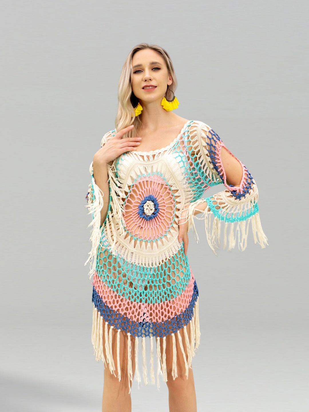 

JC Collection Self-Design Swimwear Cover Dress, White