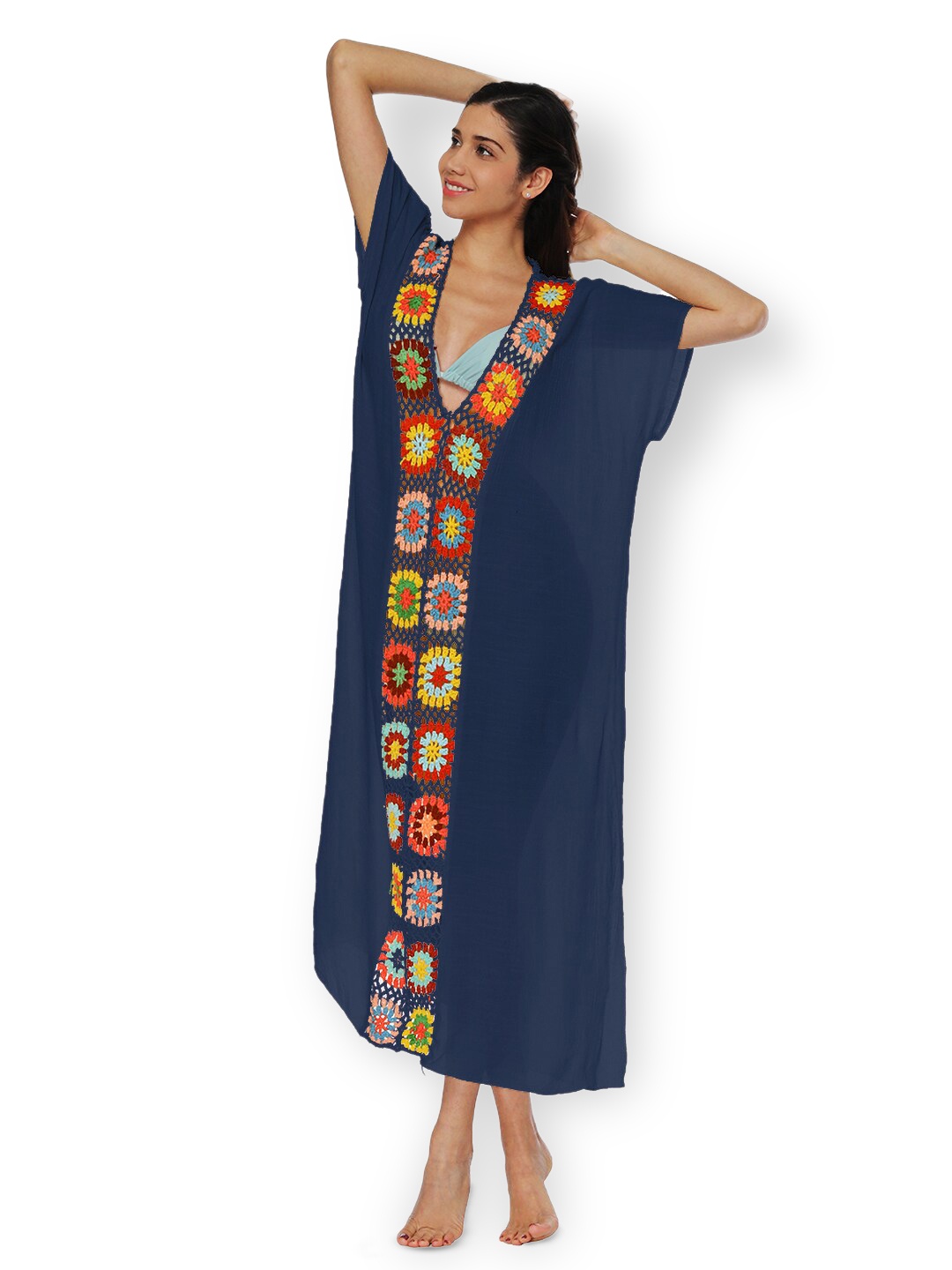 

JC Collection Self-Design V-Neck Swimwear Cover-Up Dress, Navy blue