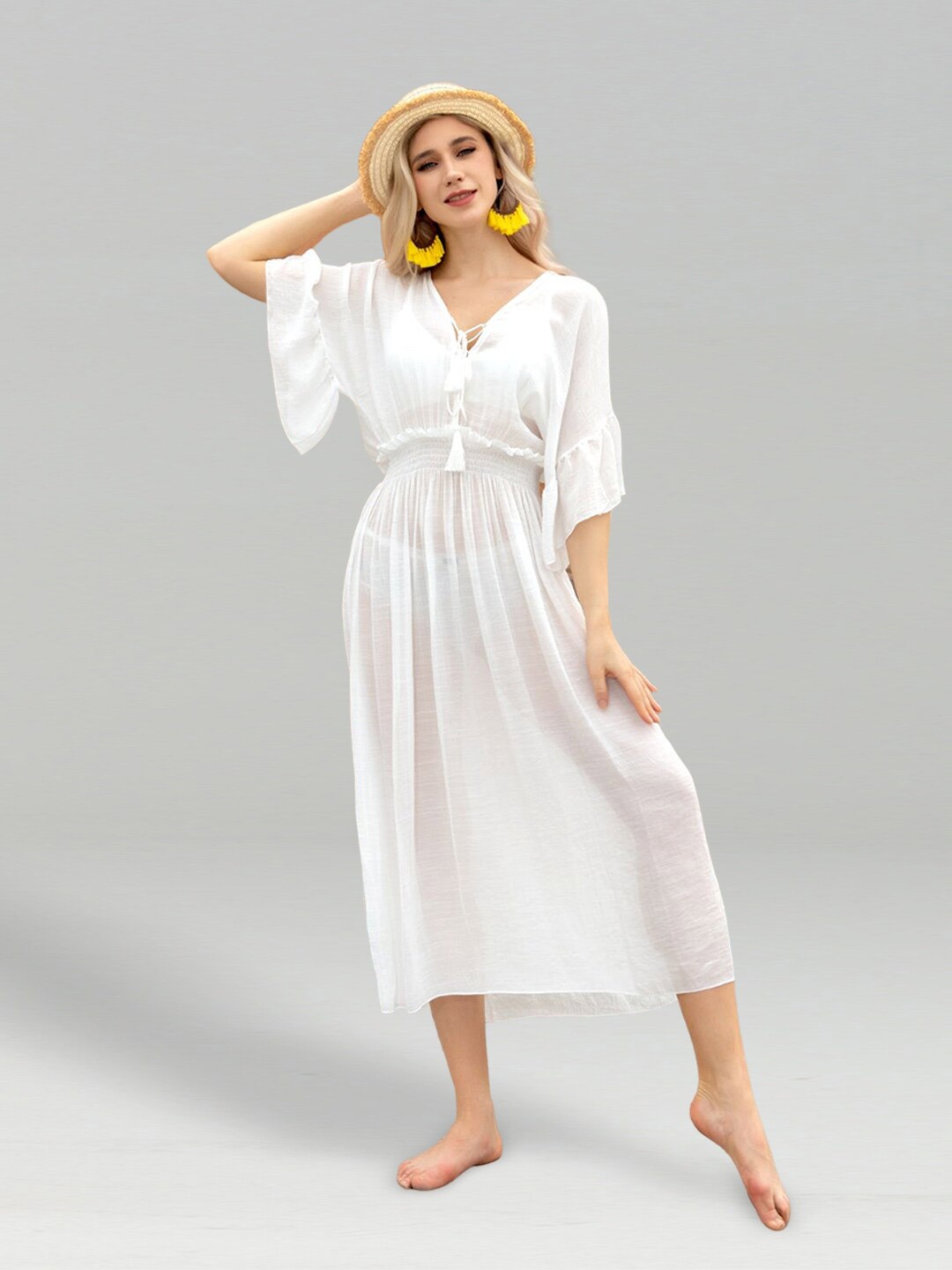 

JC Collection Self-Design Swimwear Cover Dress, White