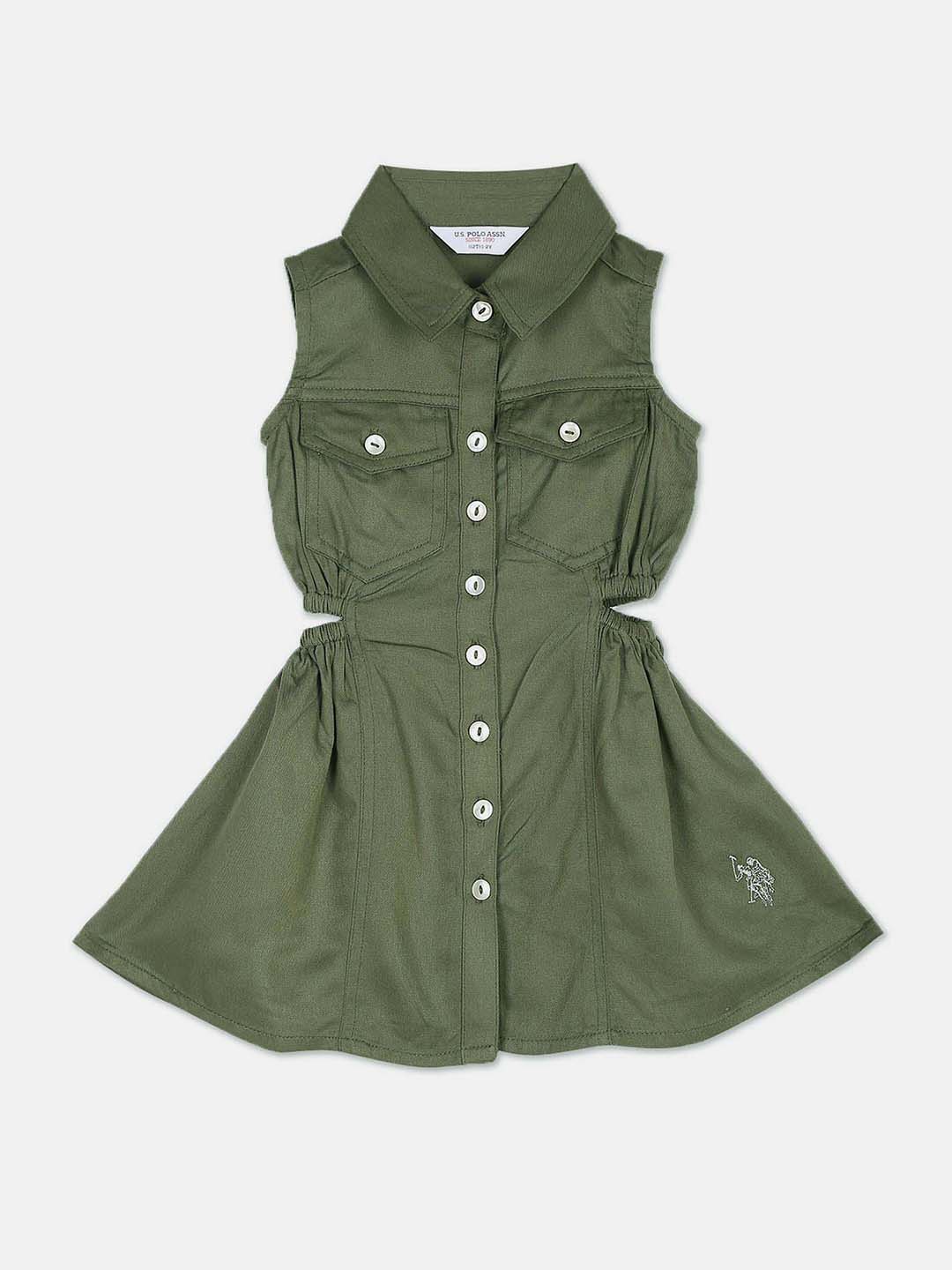 

U.S. Polo Assn. Kids Girls Shirt Collar Cut Out Shirt Style Dress, Green