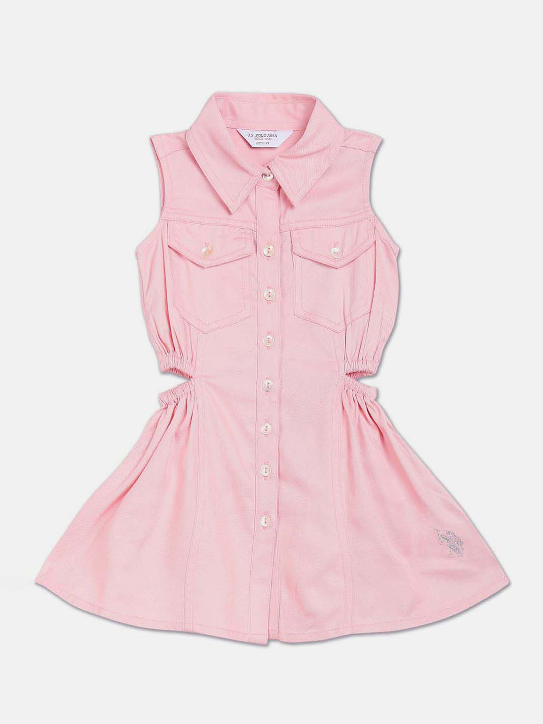 

U.S. Polo Assn. Kids Girls Shirt Collar Cut Out Shirt Style Dress, Pink