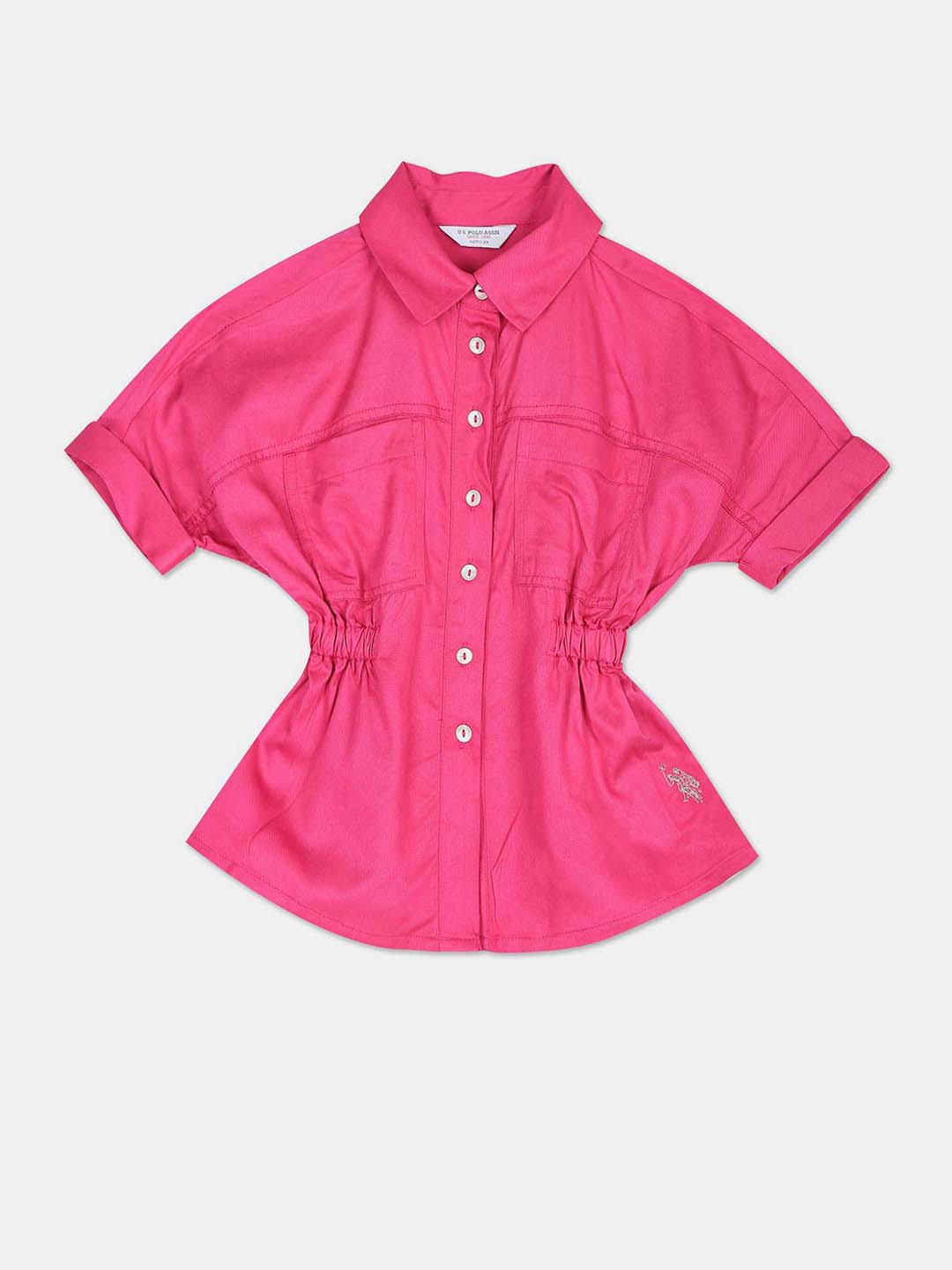 

U.S. Polo Assn. Kids Girls Shirt Collar Ruched Shirt Style Dress, Pink