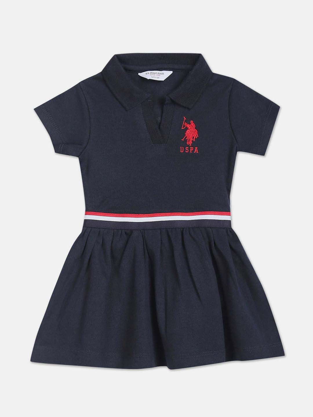 

U.S. Polo Assn. Kids Girls Polo Collar Pure Cotton Fit & Flare Dress, Blue