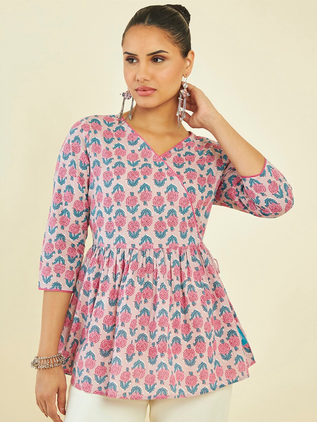 

Soch Printed V-Neck Cotton Tunic, Pink