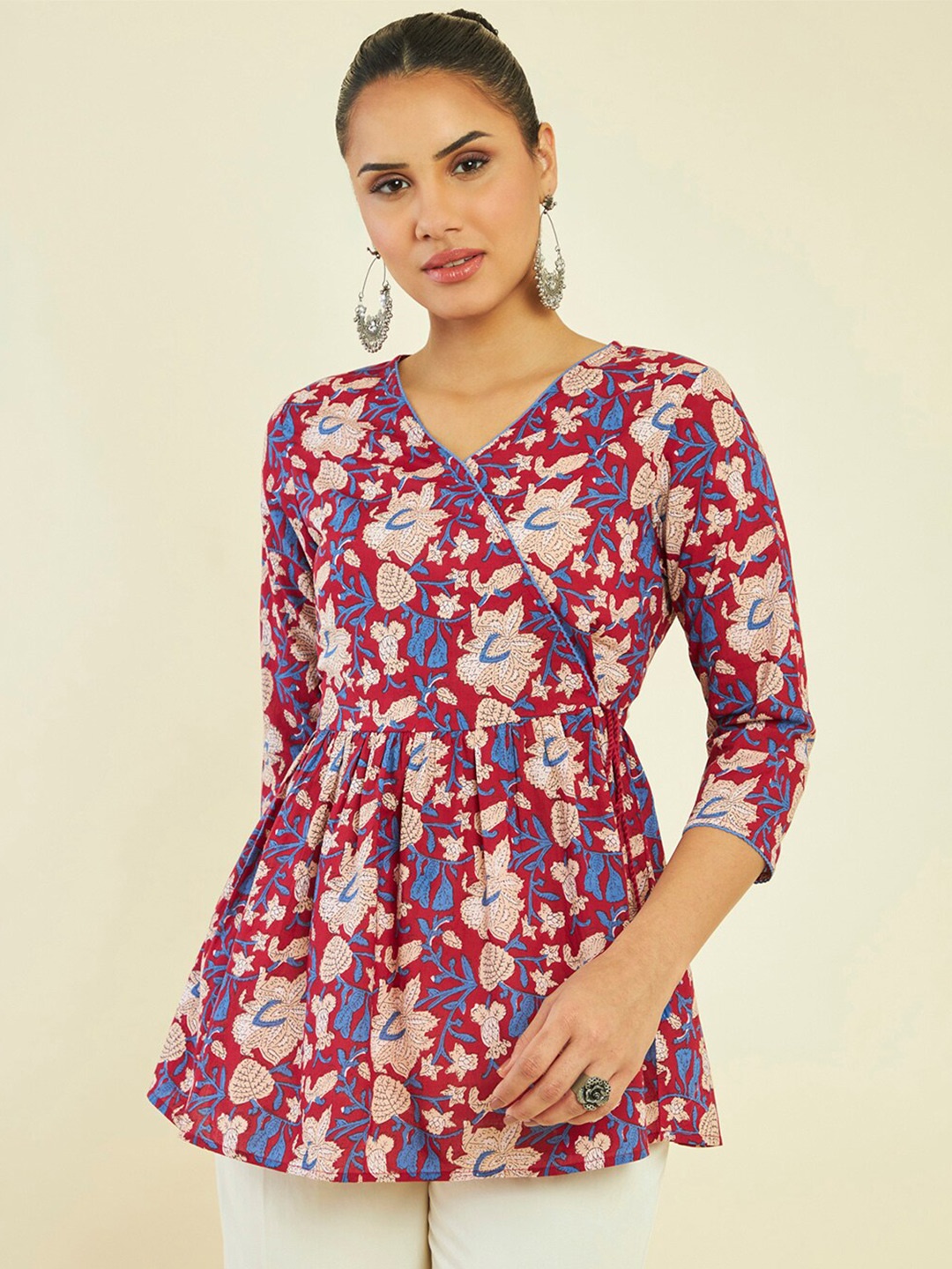 

Soch Printed V-Neck Cotton Tunic, Maroon