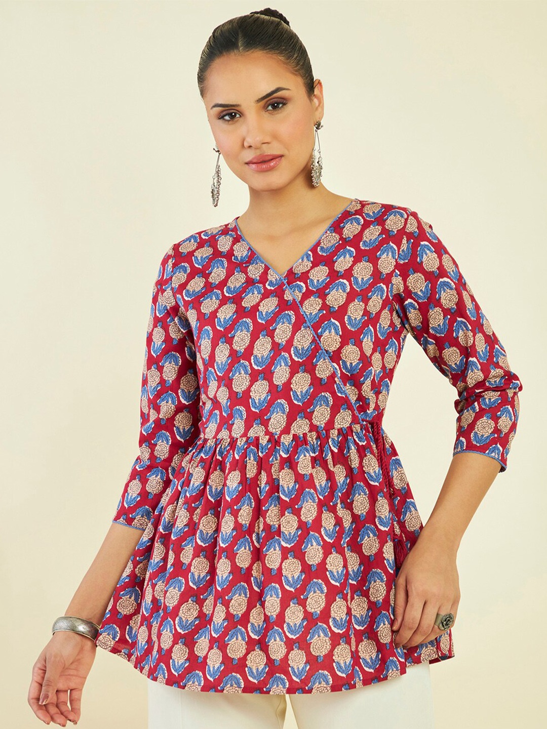 

Soch Floral Printed V-Neck Cotton Tunic, Maroon
