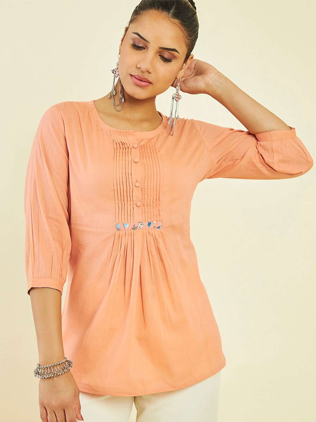

Soch Pleated Detail Cotton Tunic, Peach