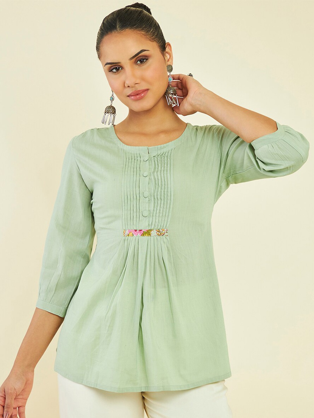 

Soch Pleated Detail Cotton Tunic, Sea green