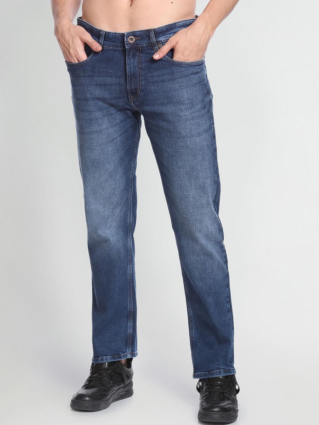 

Flying Machine Men Straight Fit Light Fade Mid-Rise Stretchable Jeans, Blue