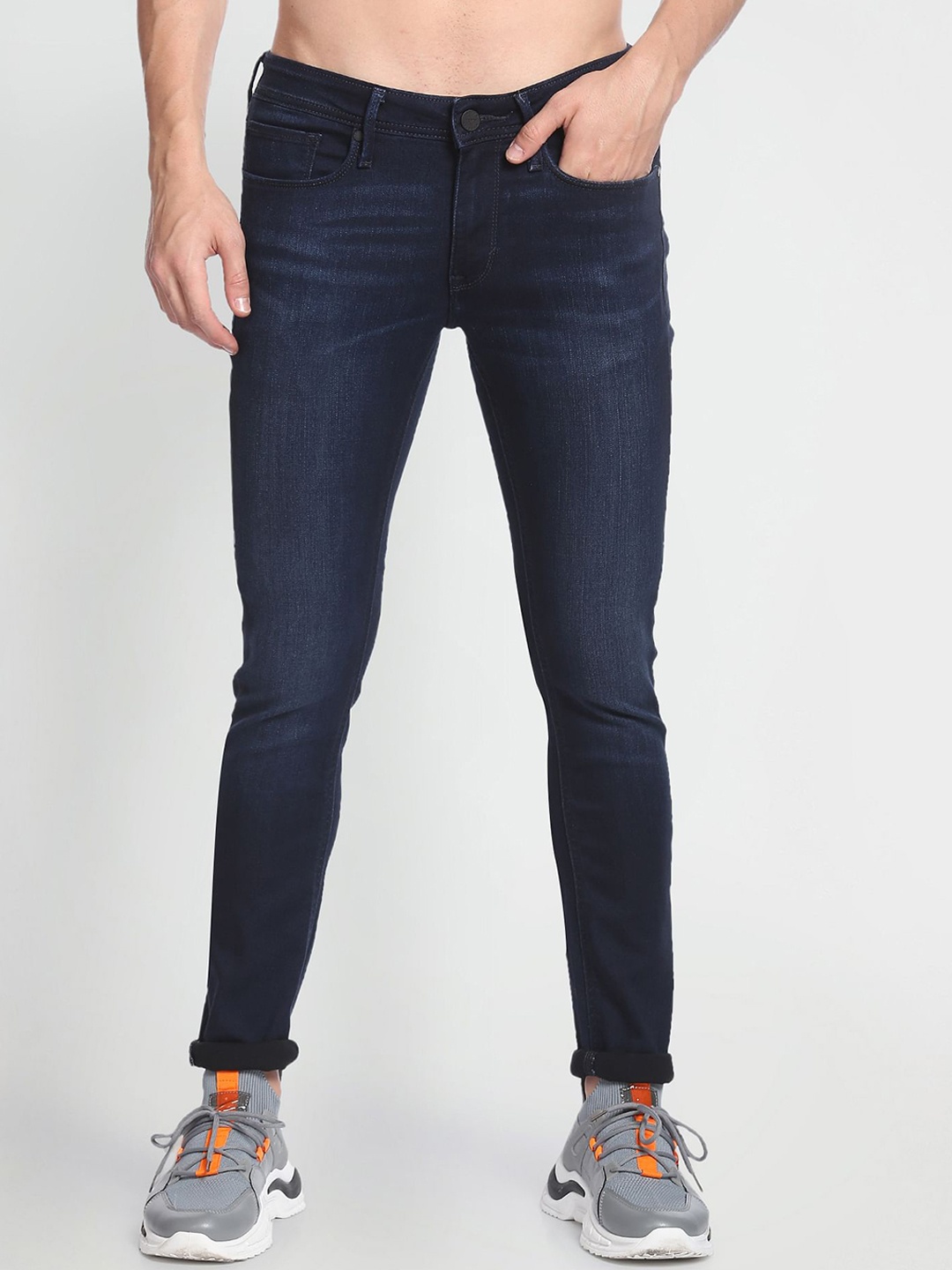 

Flying Machine Men Slim Fit Light Fade Stretchable Jeans, Navy blue