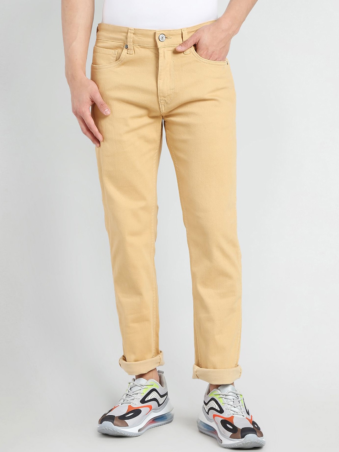 

Flying Machine Men Straight Fit Twill Weave Stretchable Jeans, Brown