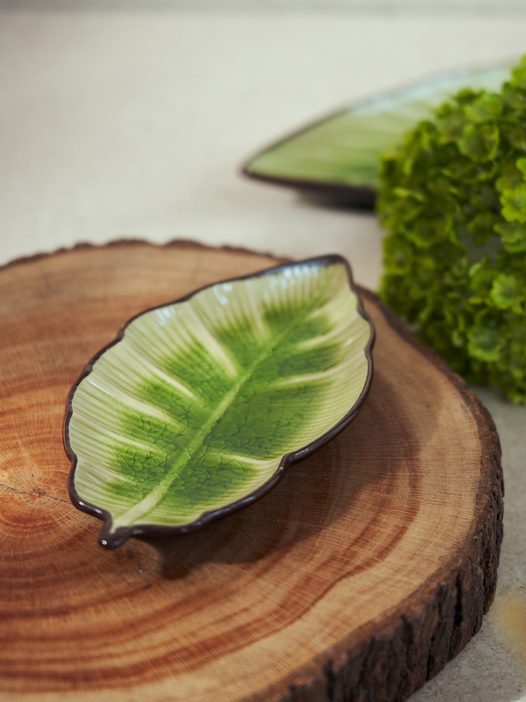 

Pure Home and Living Green Textured Adler Leaf Ceramic Platter