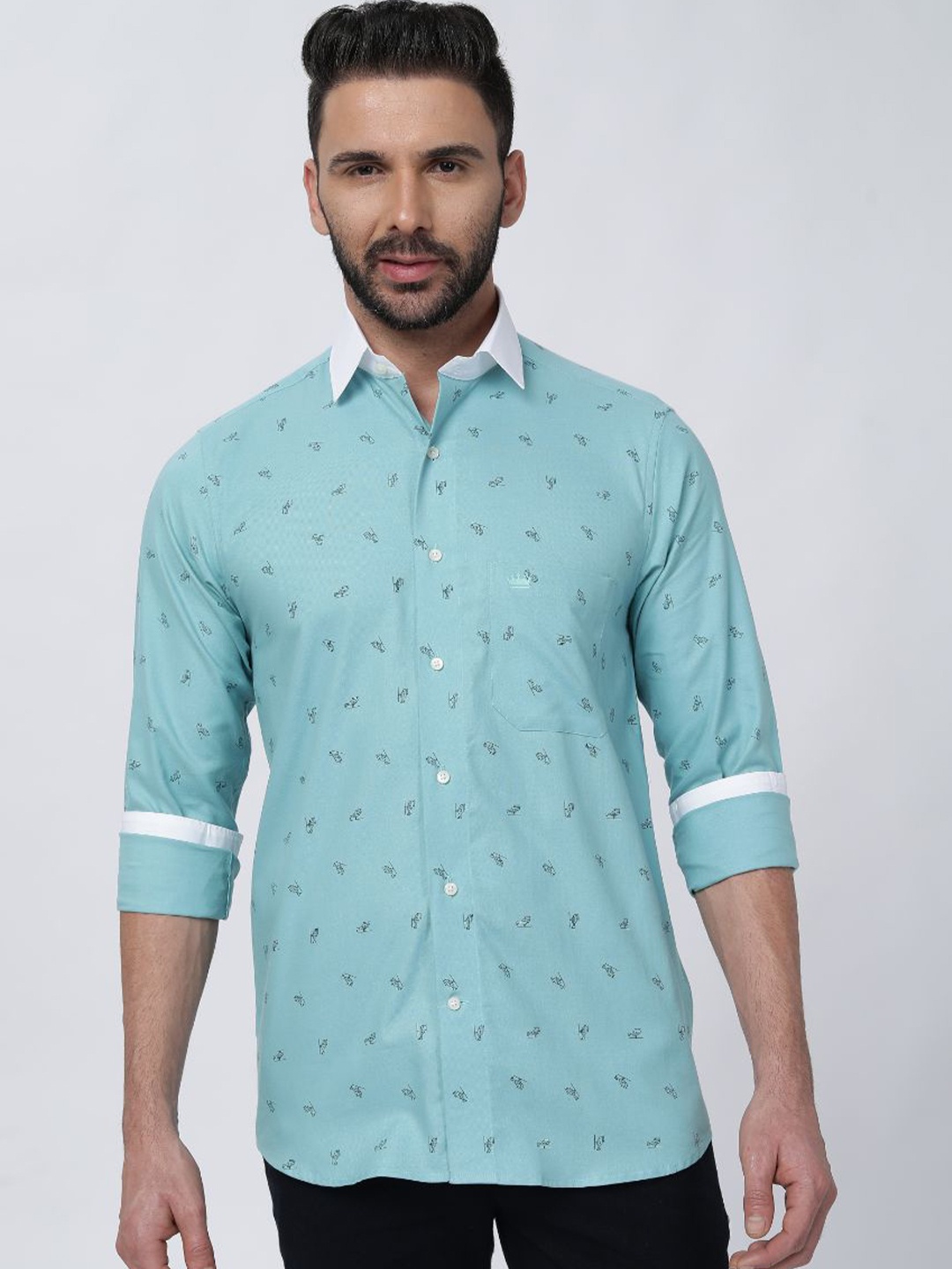 

FRENCH CROWN Conversational Printed Cotton Casual Shirt, Blue