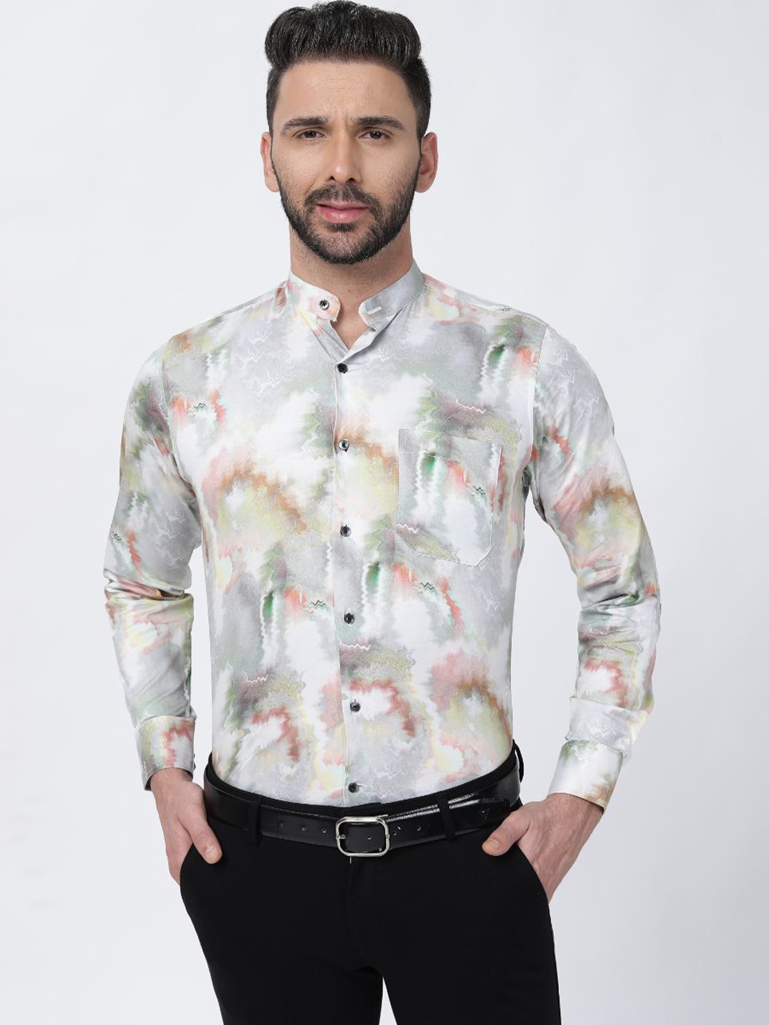 

FRENCH CROWN Abstract Printed Cotton Casual Shirt, Off white