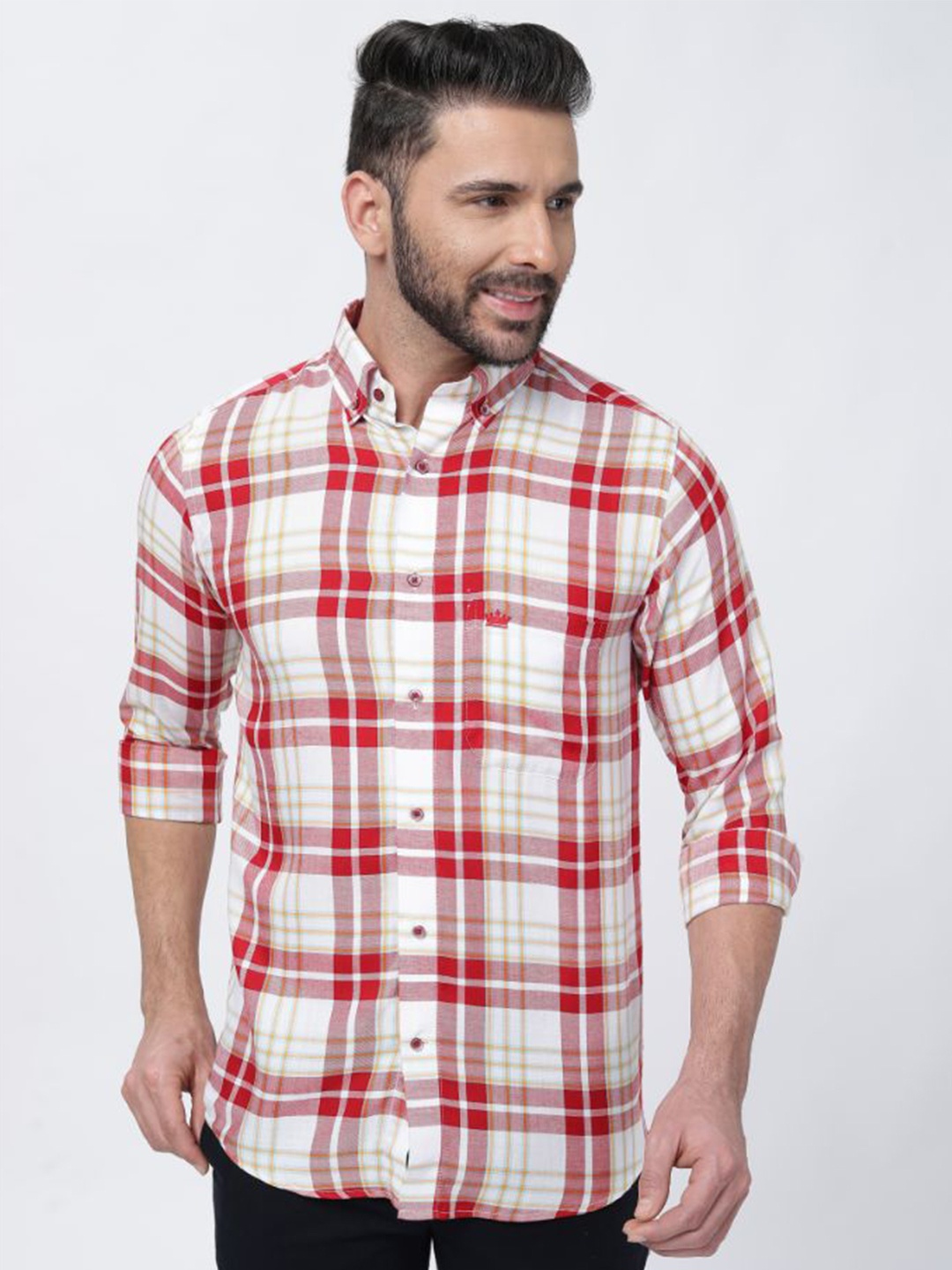 

FRENCH CROWN Tartan Checks Cotton Casual Shirt, Red