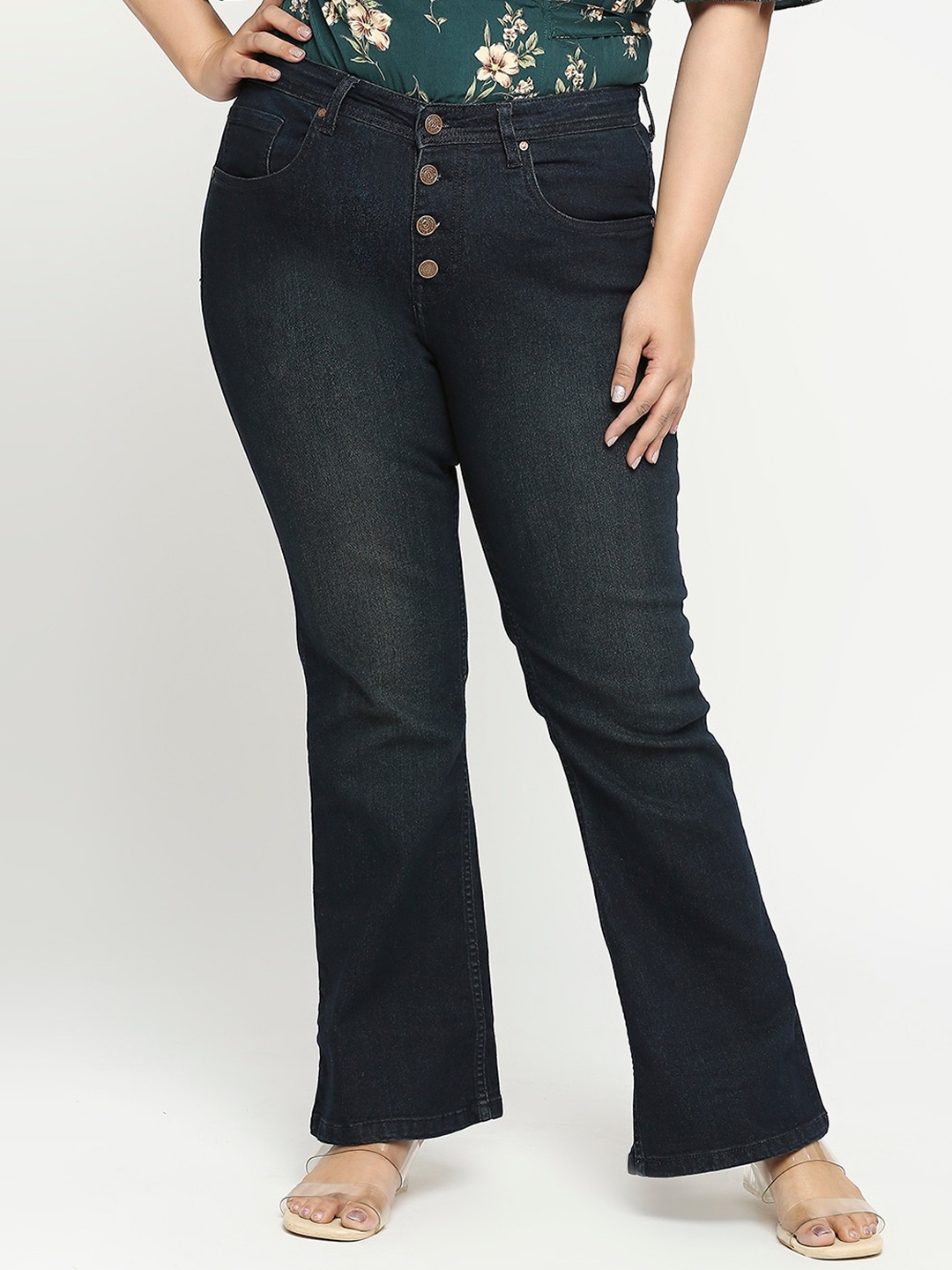 

Turning Blue Women Plus Size Boot Cut ButtonFly Jeans, Black