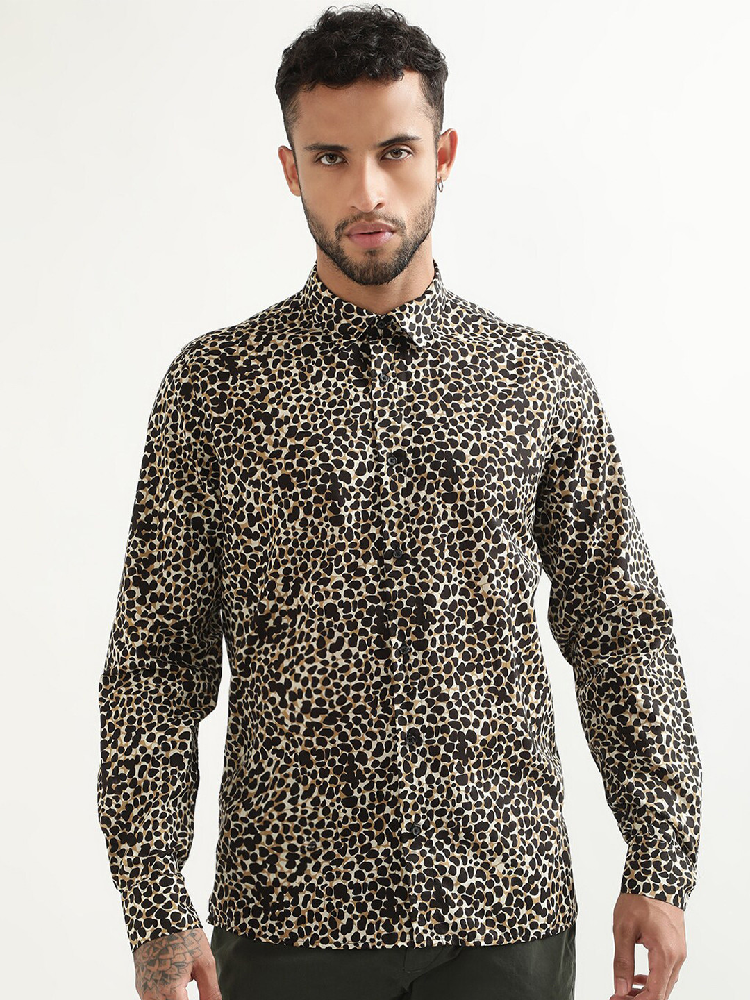 

Antony Morato Animal Printed Spread Collar Cotton Casual Shirt, Black