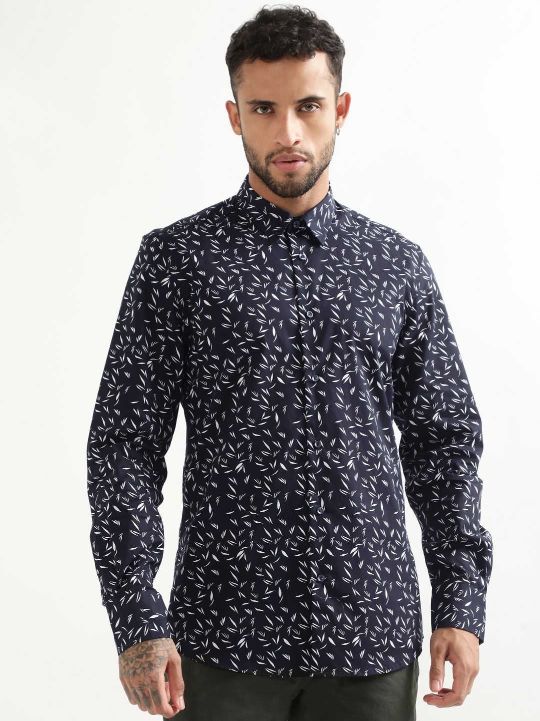 

Antony Morato Printed Slim Fit Floral Opaque Cotton Casual Shirt, Navy blue