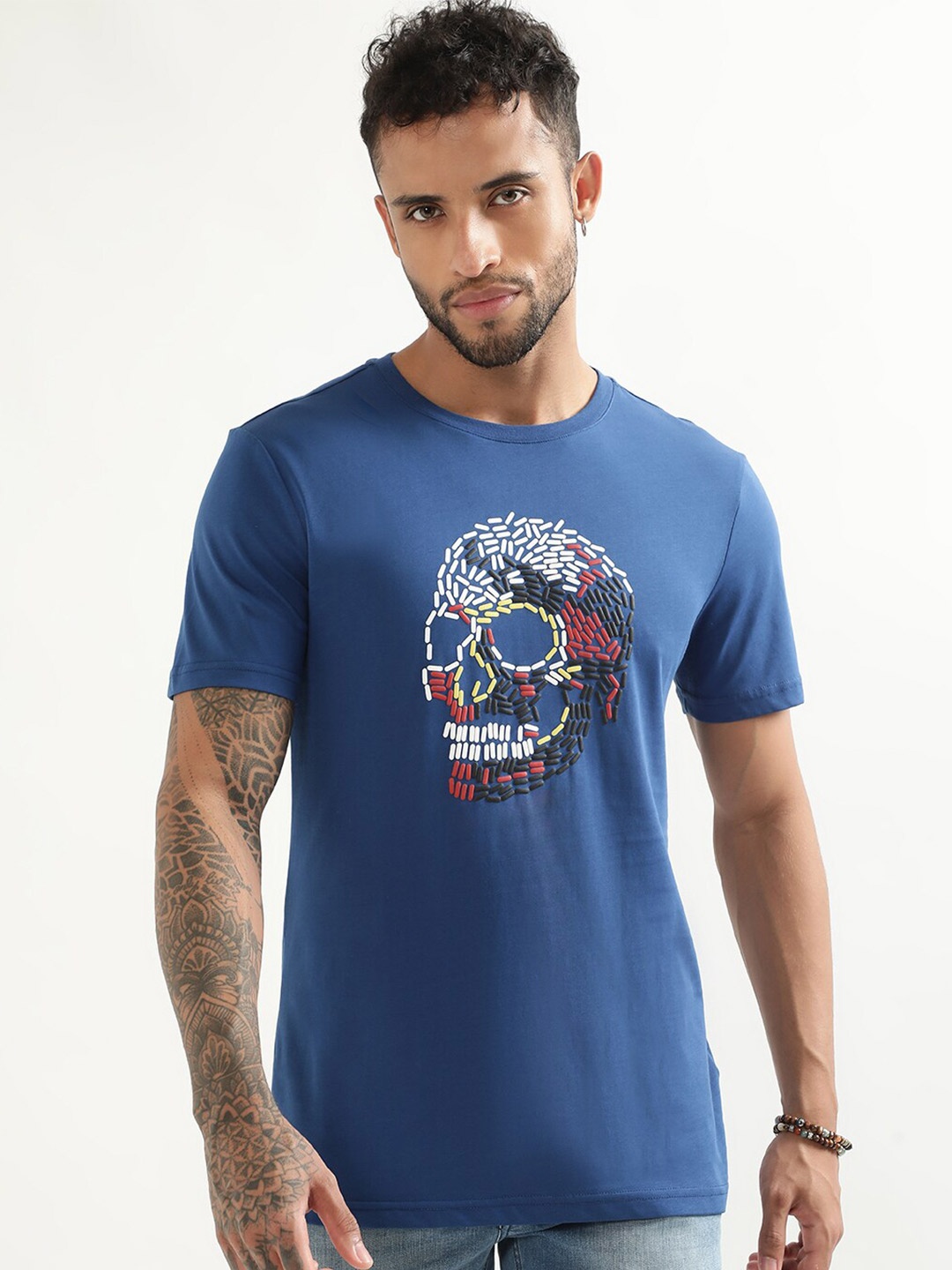 Antony Morato Round Neck Applique Slim Fit Cotton T-shirt, Blue