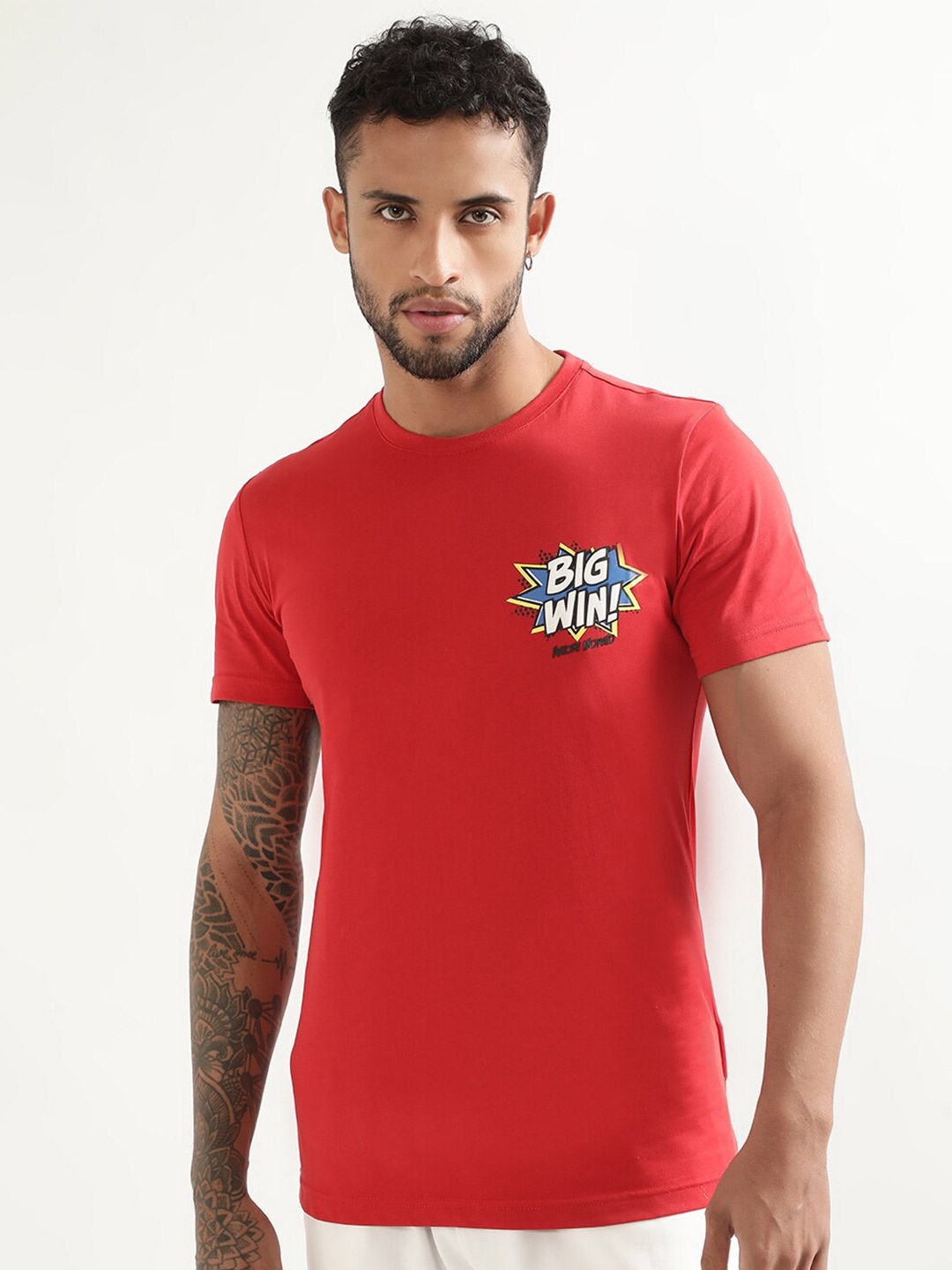 

Antony Morato Typography Printed Round Neck Slim Fit Cotton T-shirt, Red