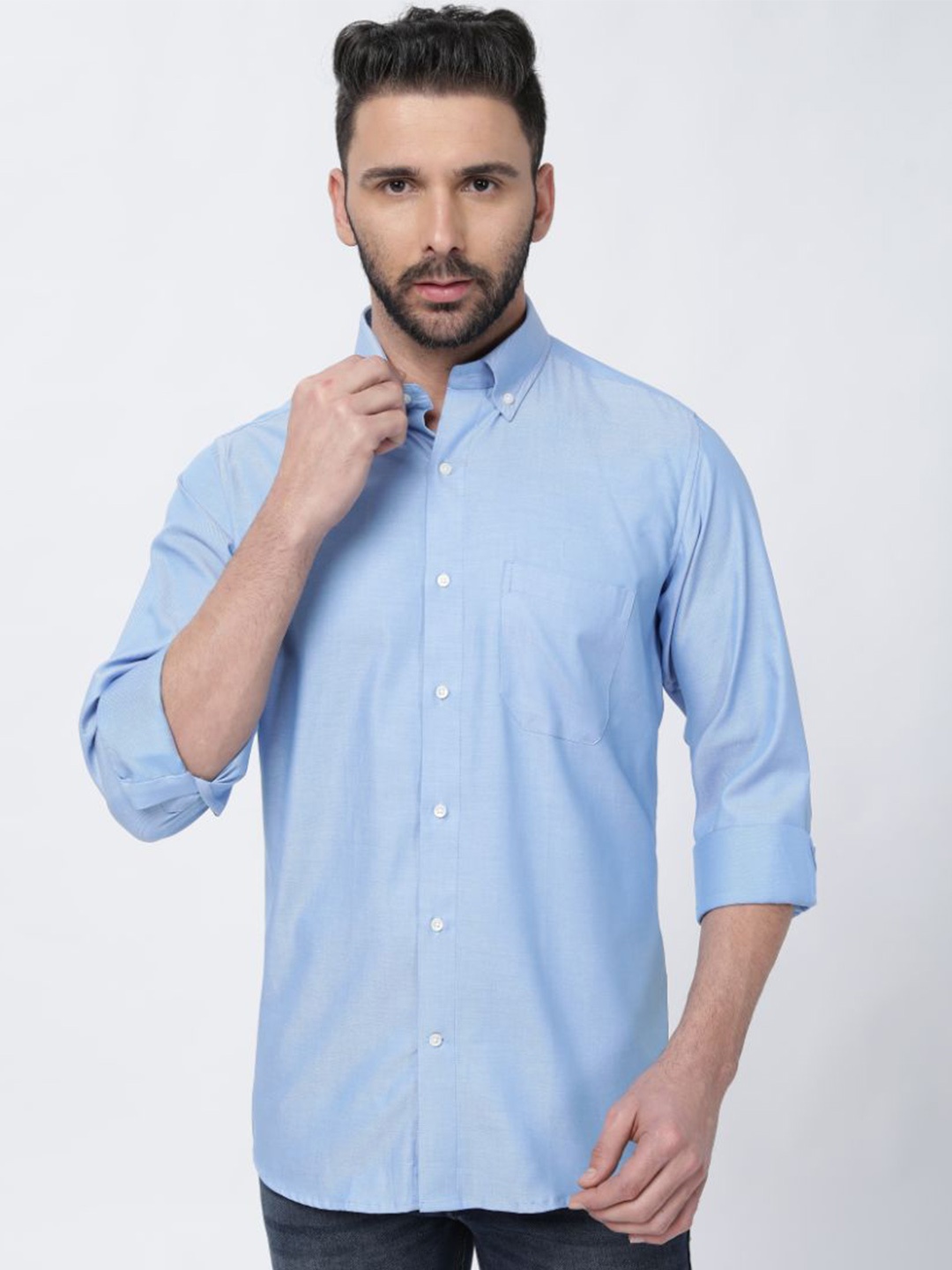 

FRENCH CROWN Button-Down Collar Cotton Casual Shirt, Blue