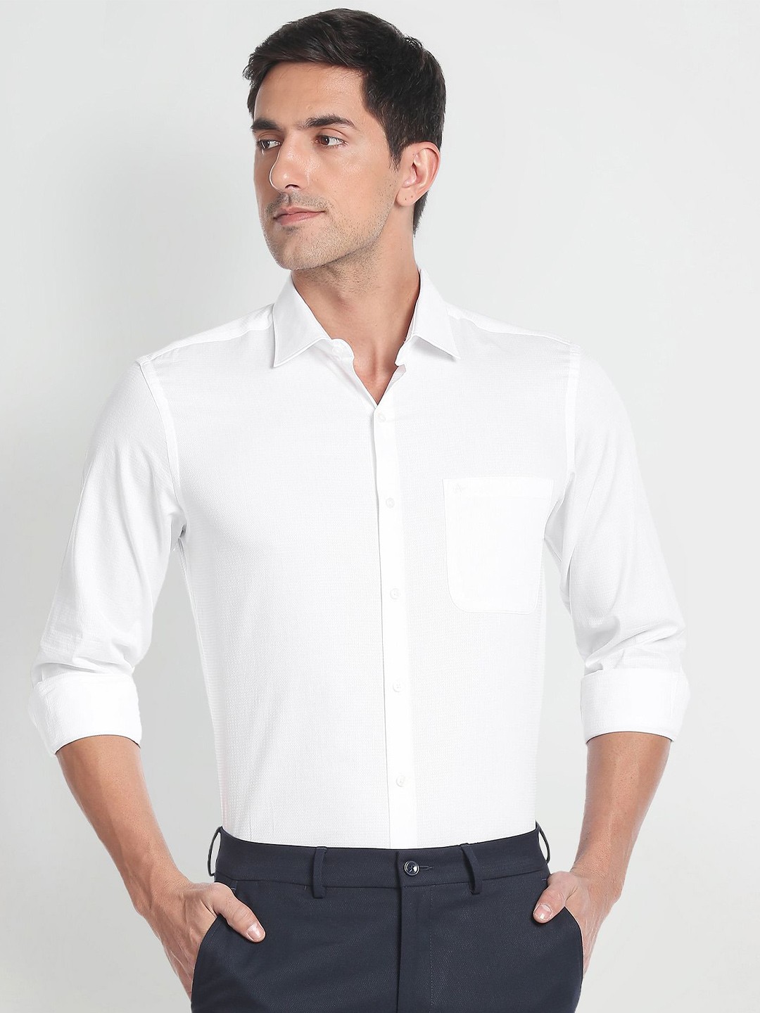 

Arrow Textured Spread Collar Pure Cotton Formal Shirt, White