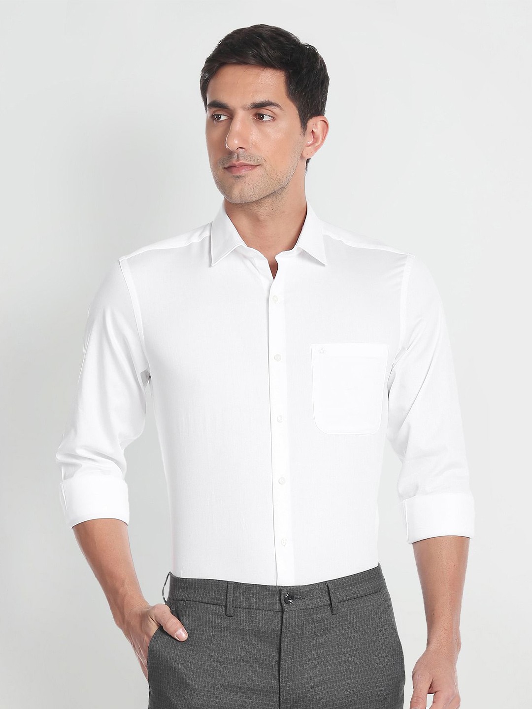 

Arrow Textured Spread Collar Pure Cotton Formal Shirt, White