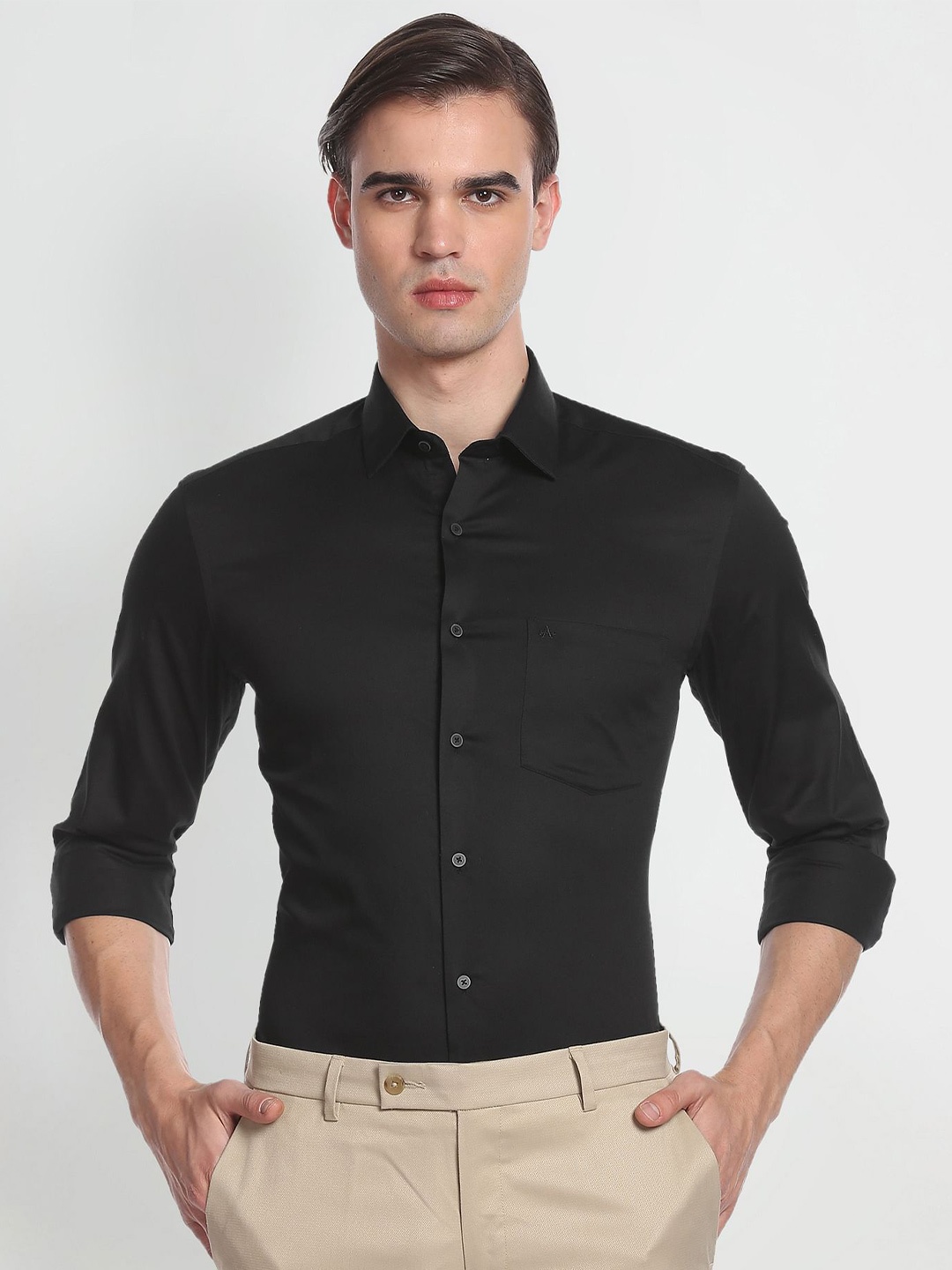 

Arrow Spread Collar Pure Cotton Slim Fit Formal Shirt, Black