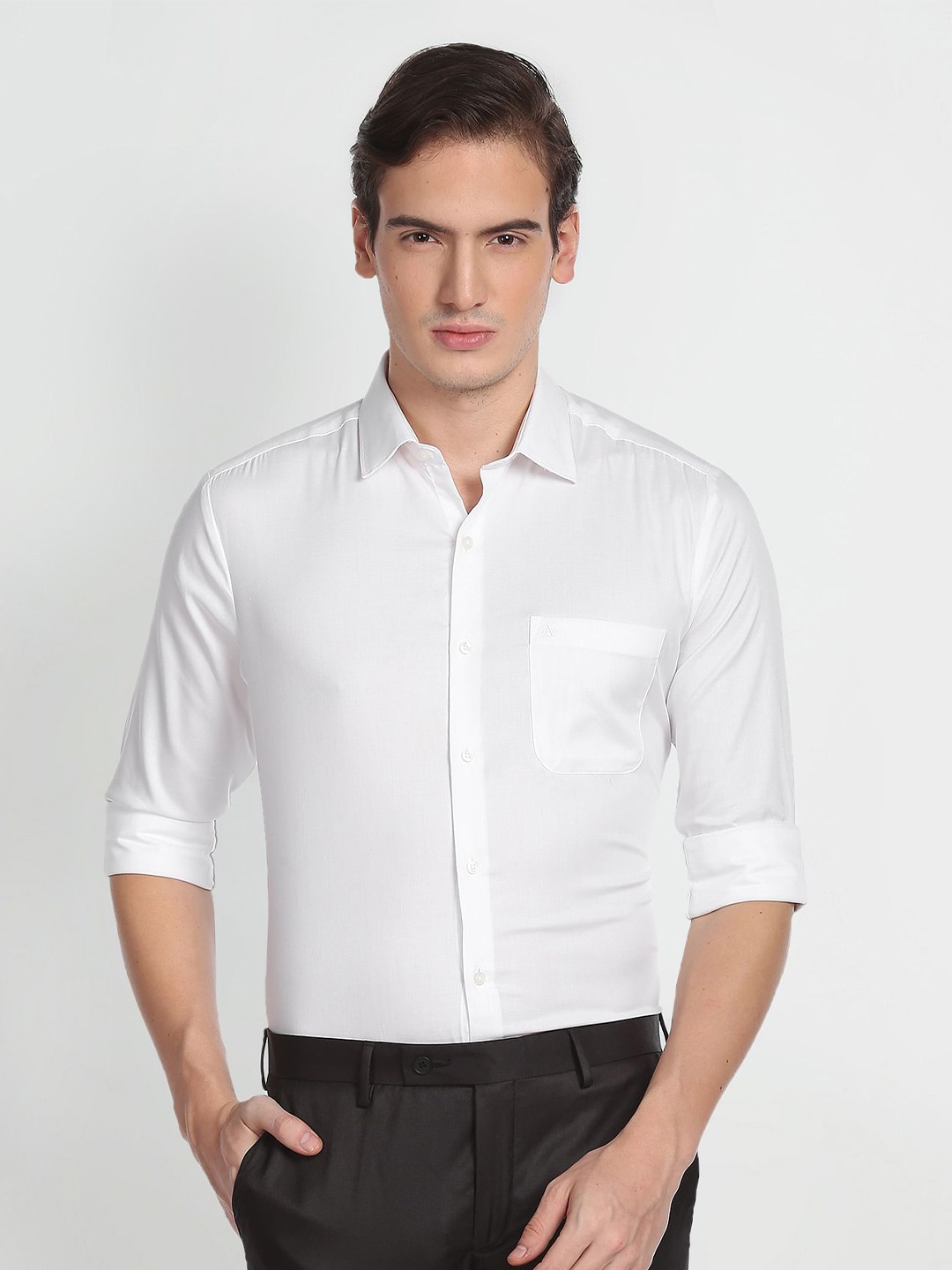 

Arrow Spread Collar Slim Fit Opaque Pure Cotton Formal Shirt, White