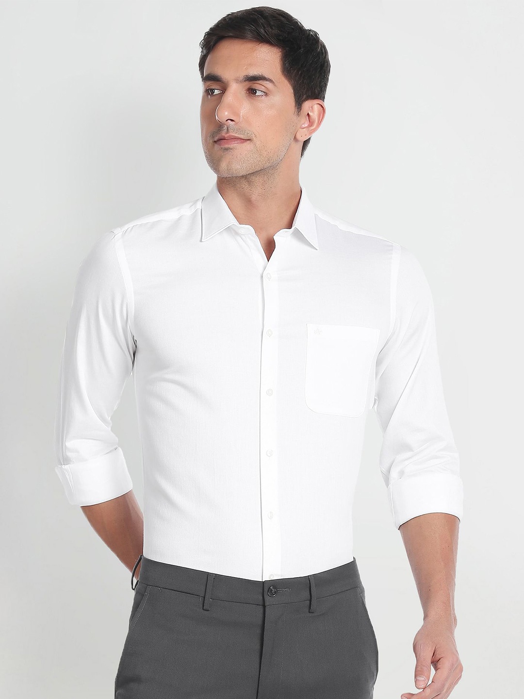 

Arrow Spread Collar Slim Fit Opaque Cotton Dobby Formal Shirt, White