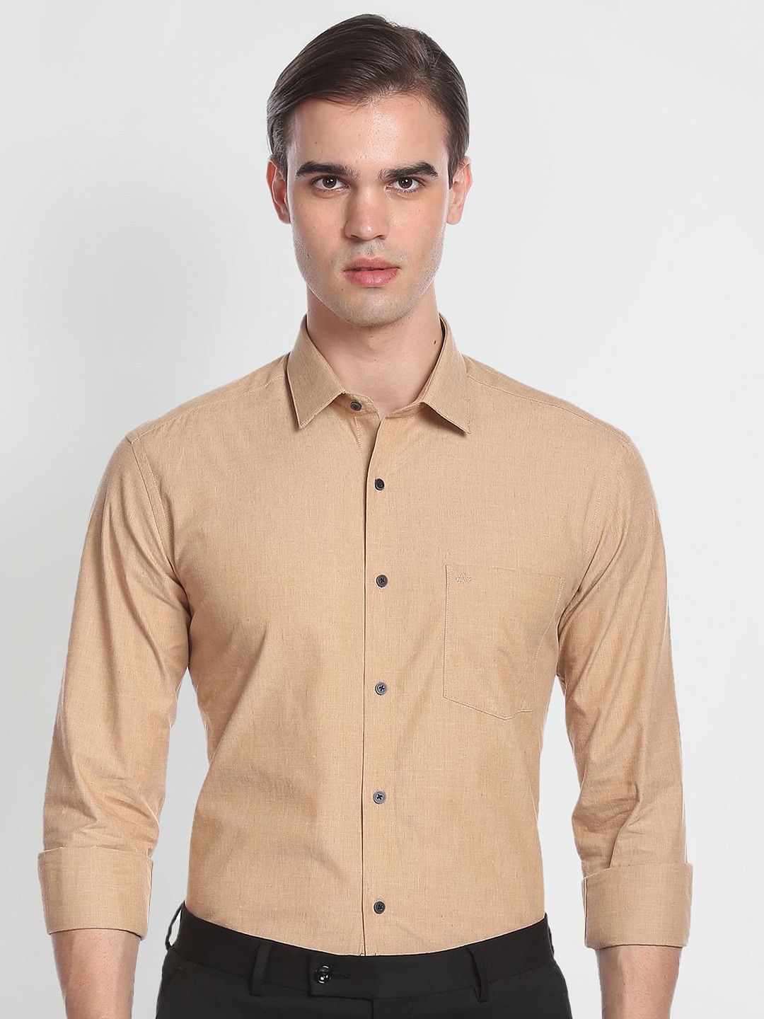 

Arrow Men Pure Cotton Slim Fit Opaque Formal Shirt, Brown