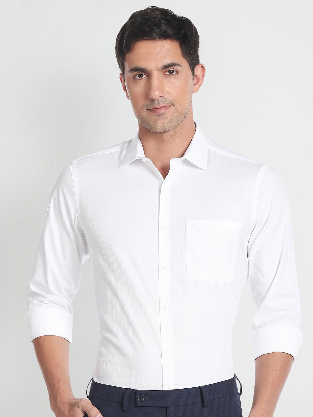 

Arrow Men Self Design Tartan Checks Opaque Pure Cotton Twill Weave Formal Shirt, White
