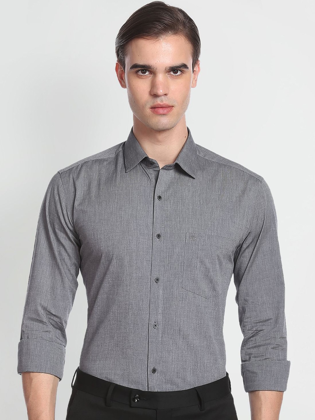 

Arrow Textured Slim Fit Opaque Cotton Formal Shirt, Grey