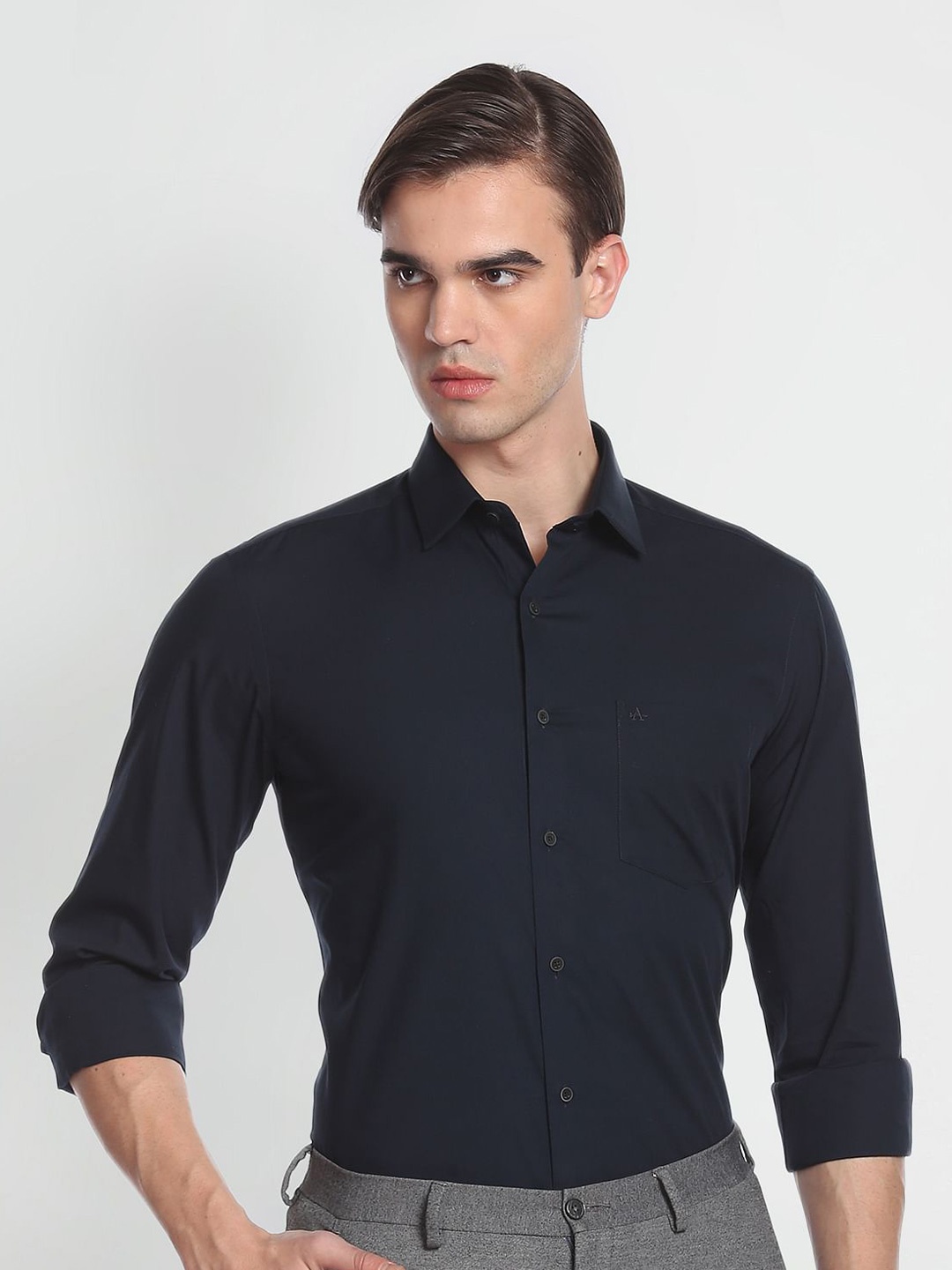 

Arrow Men Pure Cotton Slim Fit Opaque Formal Shirt, Navy blue