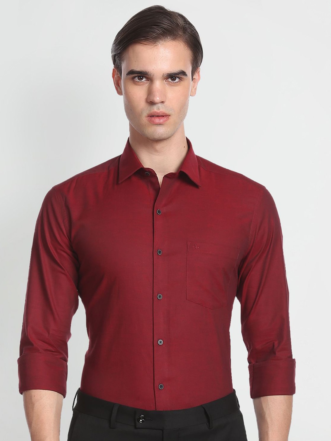 

Arrow New York Men Pure Cotton Slim Fit Opaque Formal Shirt, Red