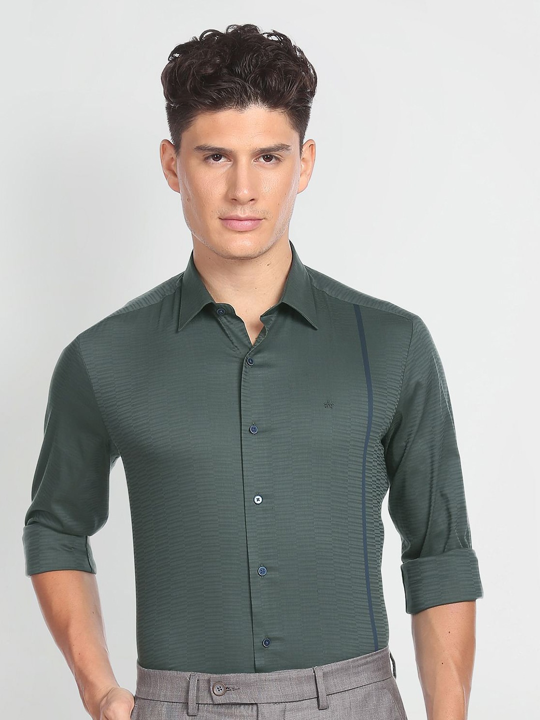 

Arrow New York Men Slim Fit Twill Opaque Printed Formal Shirt, Green