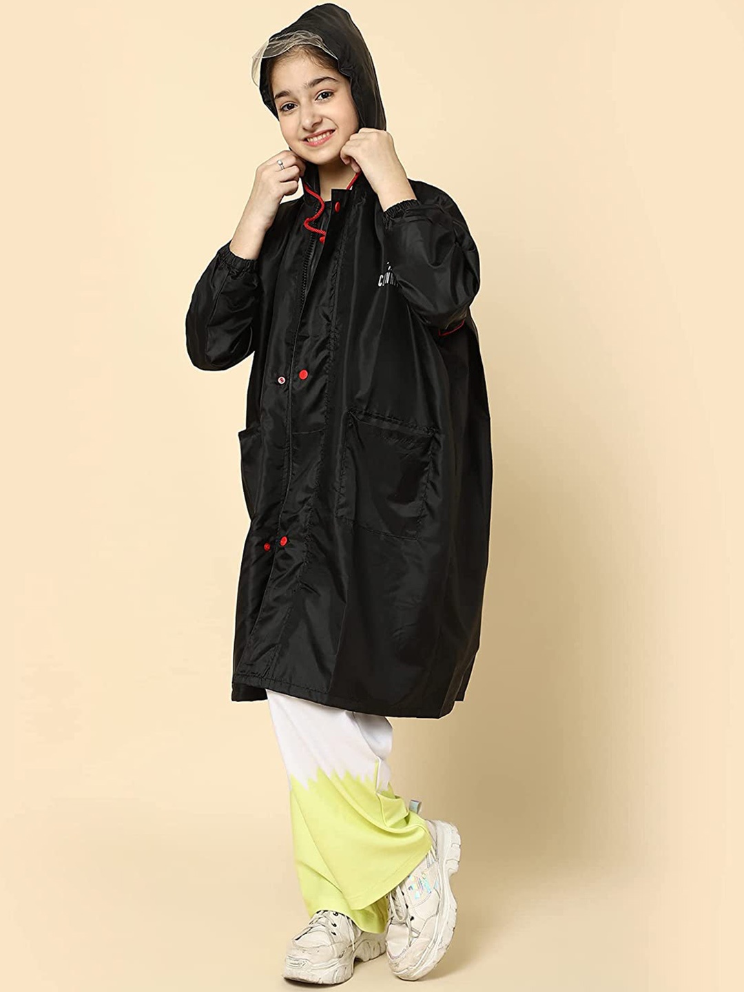 

THE CLOWNFISH Oliver Kids Waterproof Hooded Rain Jacket, Black