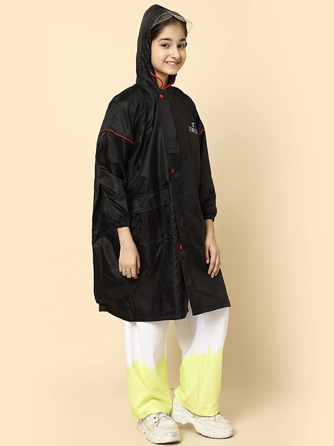 

THE CLOWNFISH Kids Waterproof Hooded Rain Jacket, Black