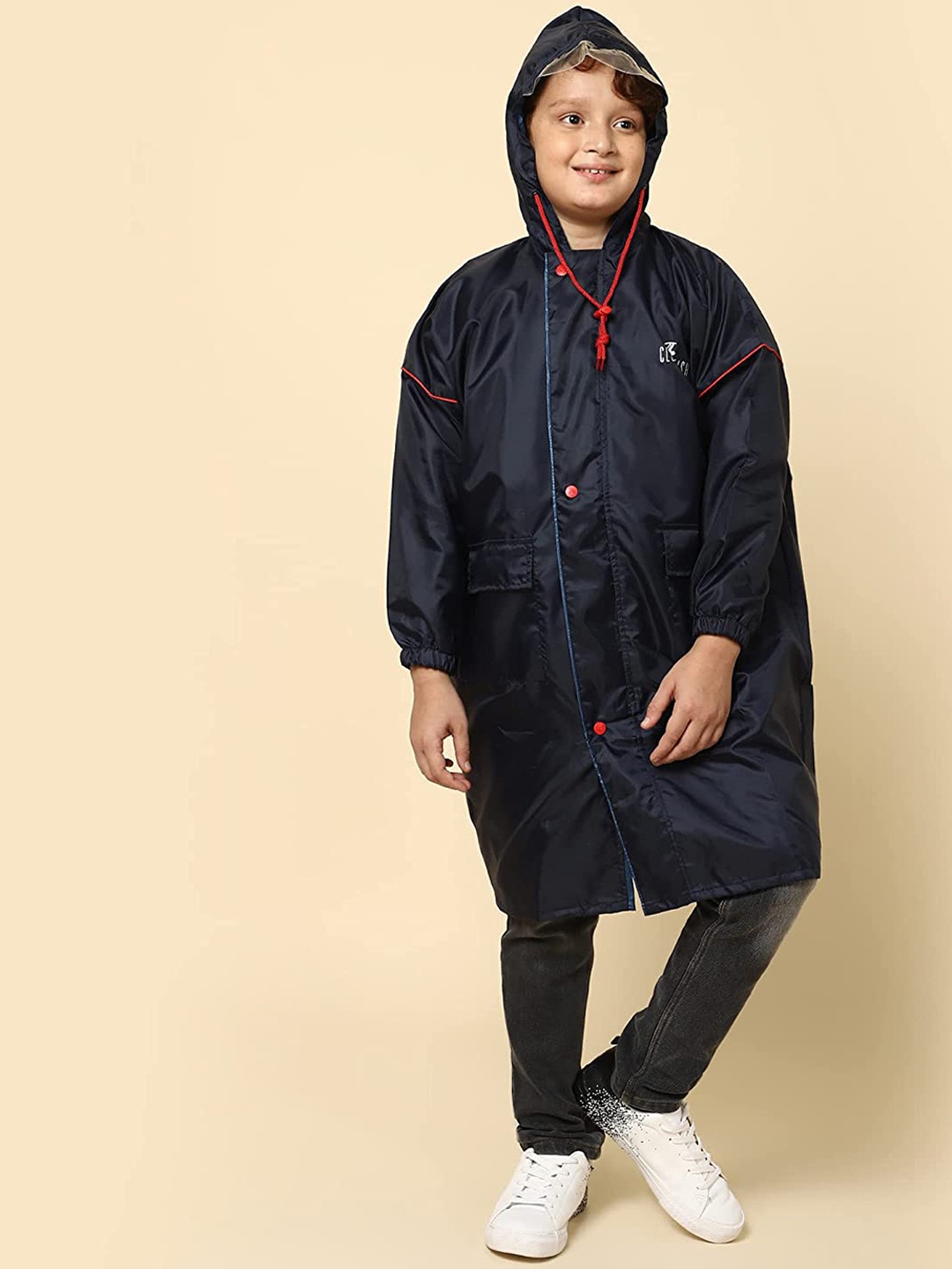 

THE CLOWNFISH Kids Waterproof Hooded Reversible Long Raincoat, Blue