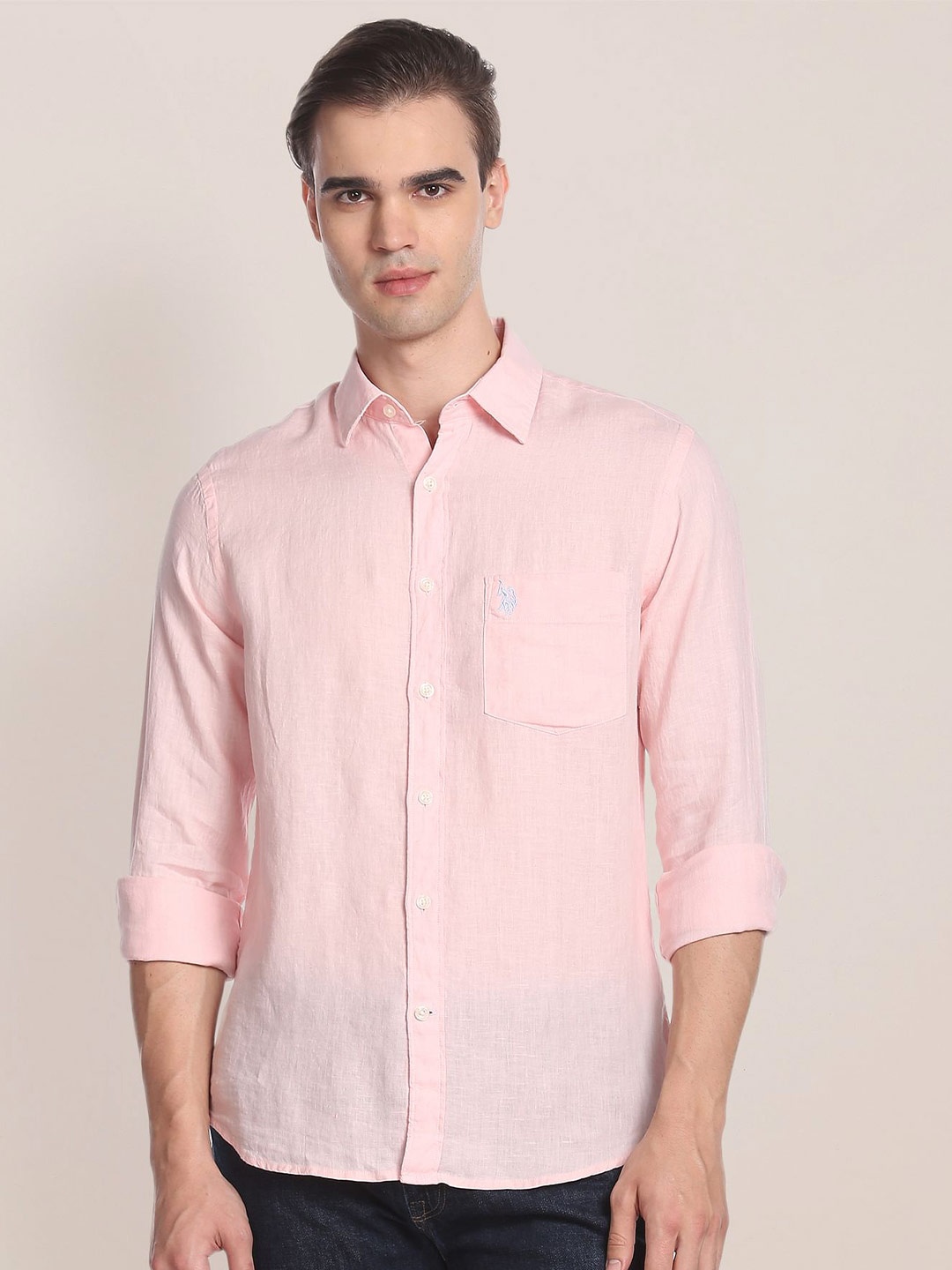 

U.S. Polo Assn. Men Spread Collar Long Sleeves Casual Shirt, Pink