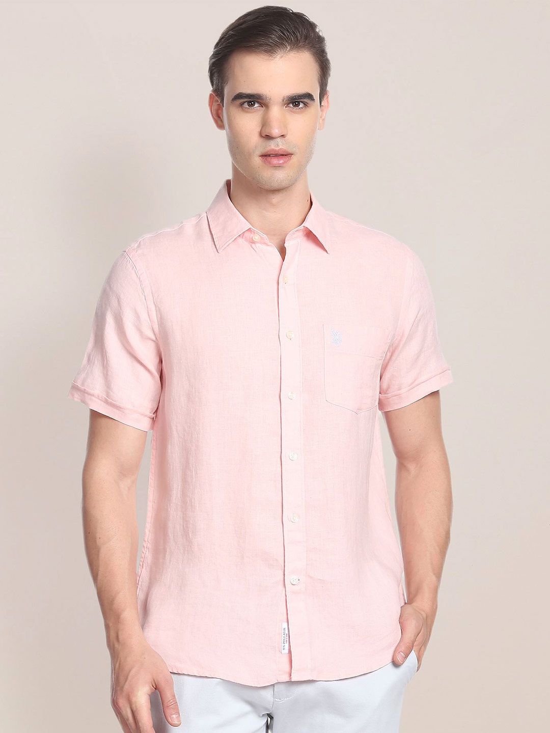 

U.S. Polo Assn. Men Spread Collar Short Sleeves Casual Shirt, Pink